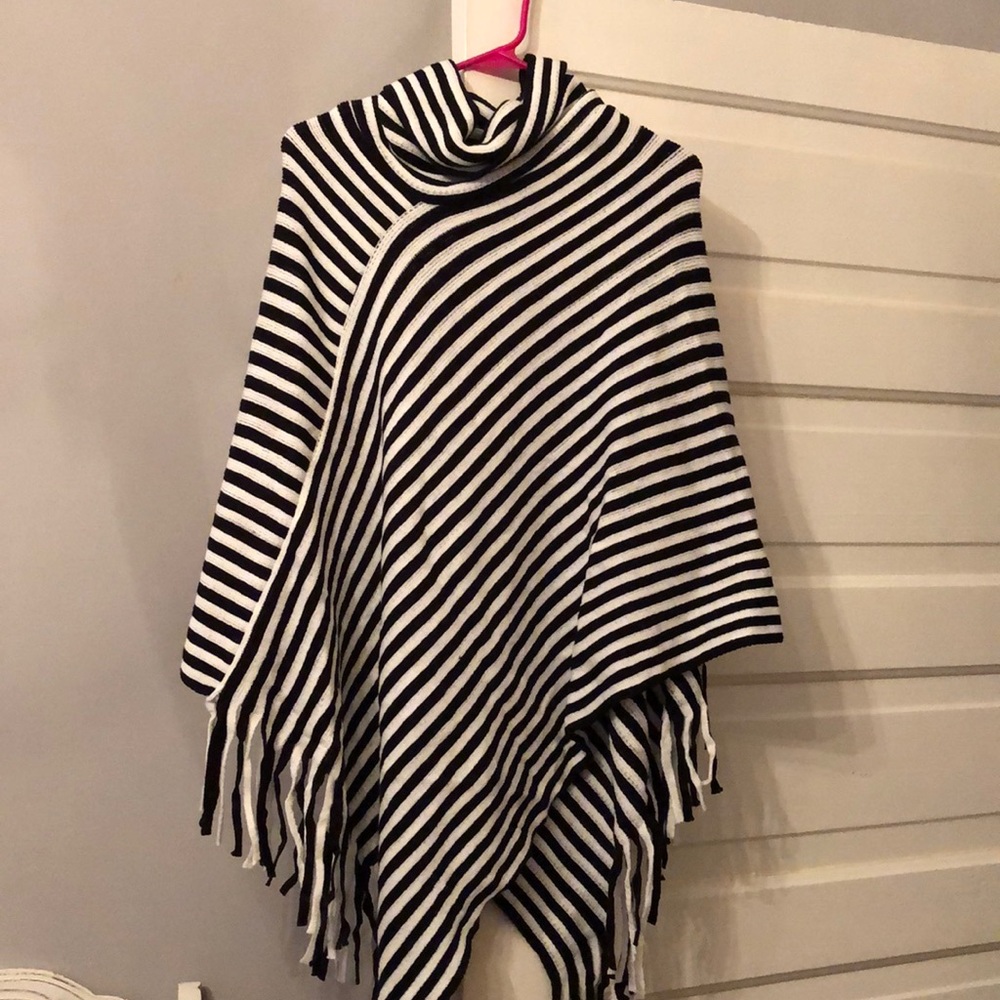 Cowl neck striped poncho